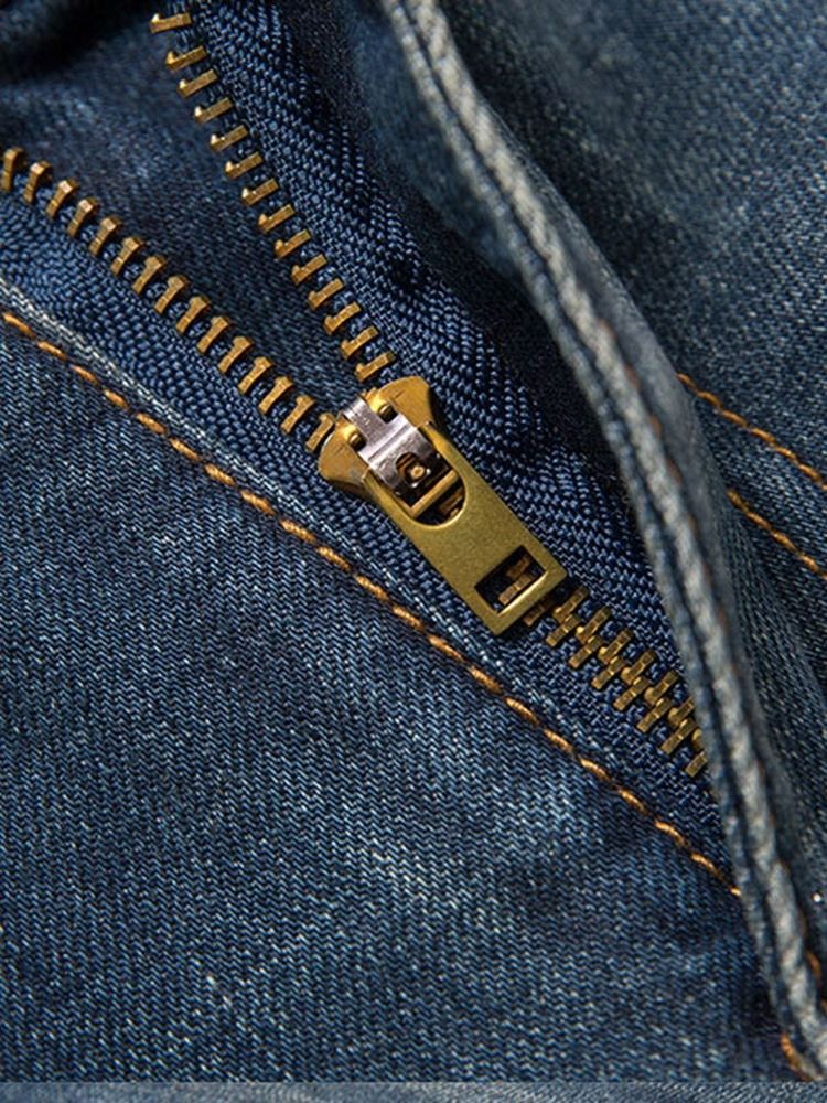 Europäische Herrenjeans Mit Gerader Farbblock-stickerei Mit Mittlerer Taille