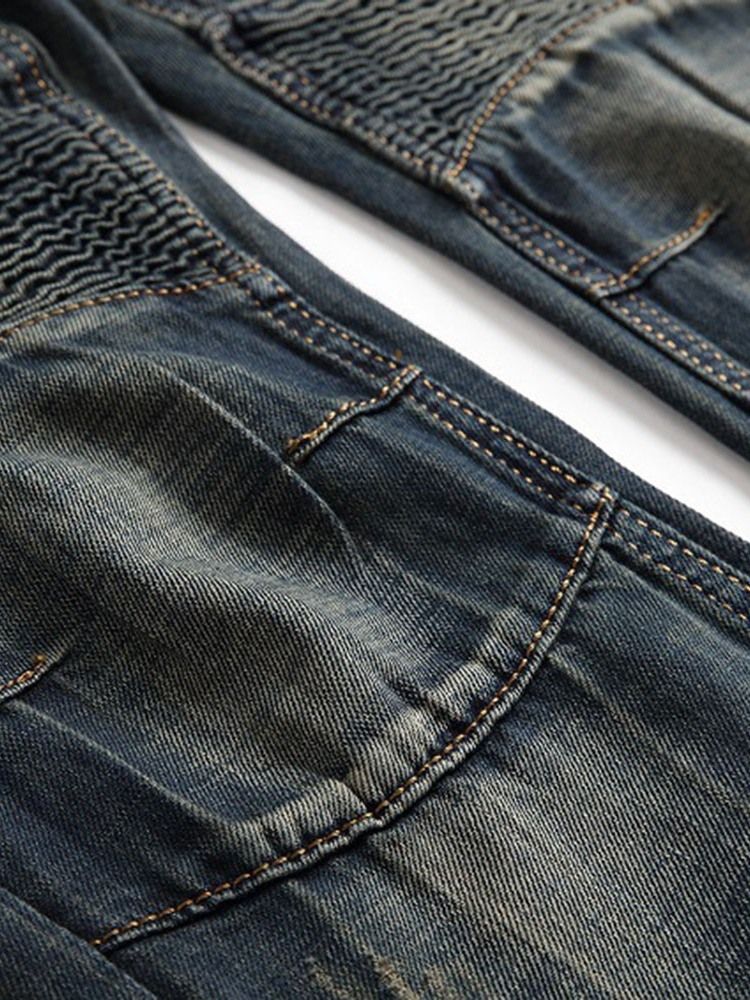 Europäische Herrenjeans Mit Plissiertem Reißverschluss