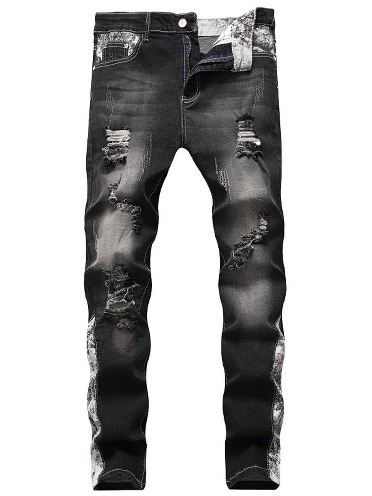 Farbblock Getragene Herren Jeans Mit Mittlerer Taille