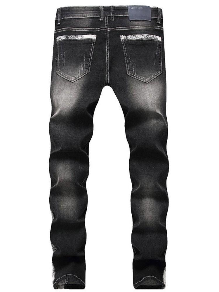 Farbblock Getragene Herren Jeans Mit Mittlerer Taille