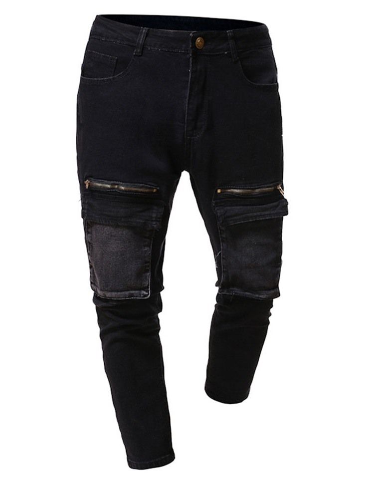 Farbblock Patchwork Bleistifthose Lässige Herren Jeans Mit Mittlerer Taille Mid