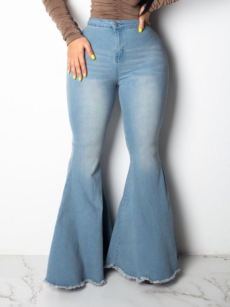 Flare Schlichte Schmale Quasten-jeans Mit Mittlerer Taille Für Damen