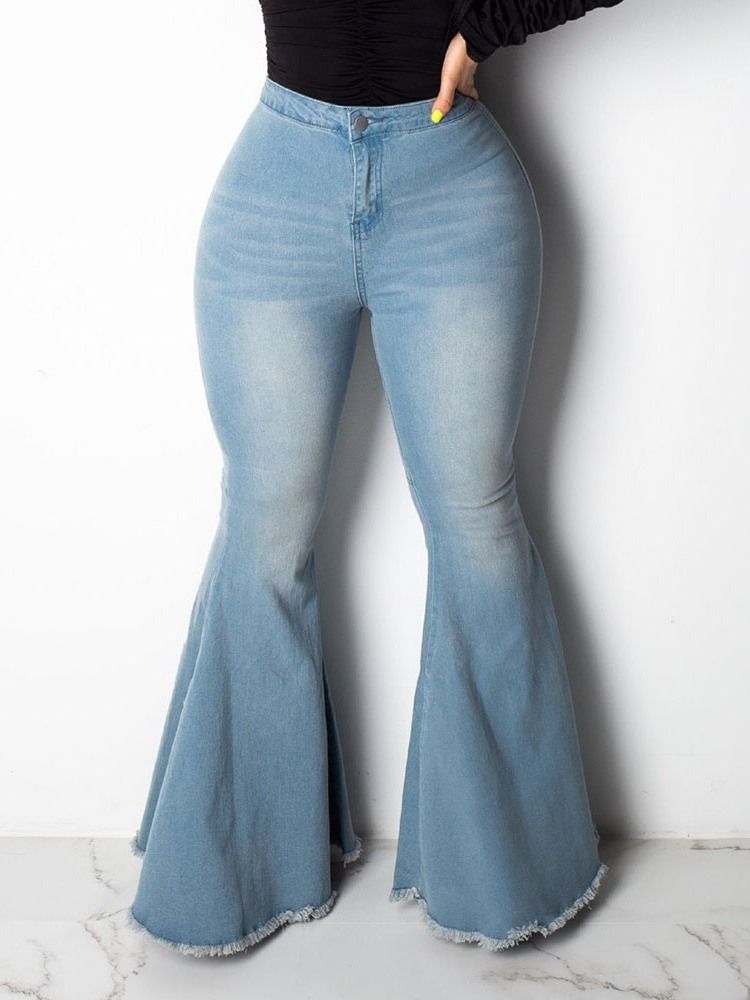 Flare Schlichte Schmale Quasten-jeans Mit Mittlerer Taille Für Damen