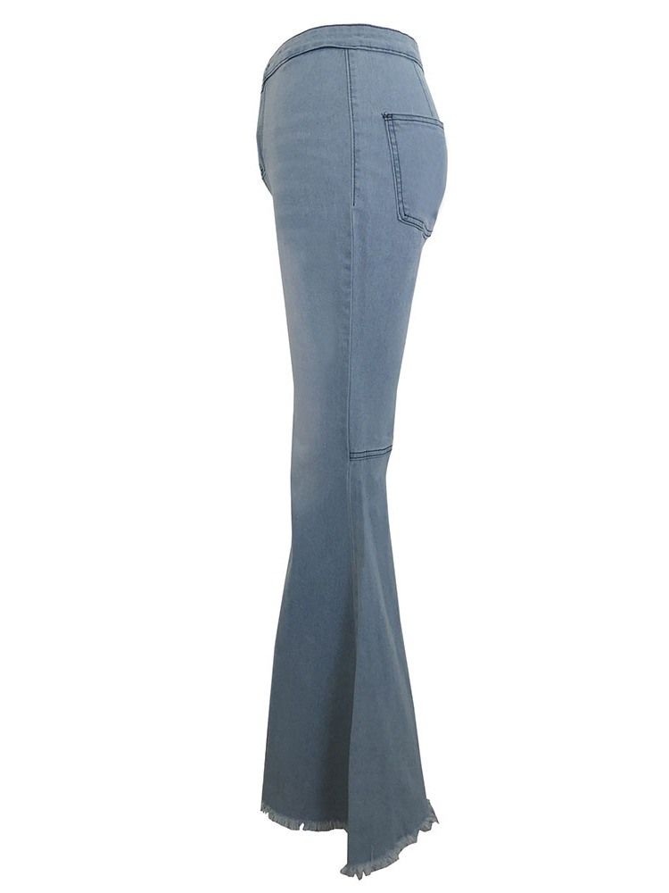 Flare Schlichte Schmale Quasten-jeans Mit Mittlerer Taille Für Damen