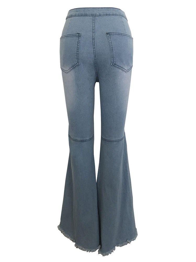 Flare Schlichte Schmale Quasten-jeans Mit Mittlerer Taille Für Damen