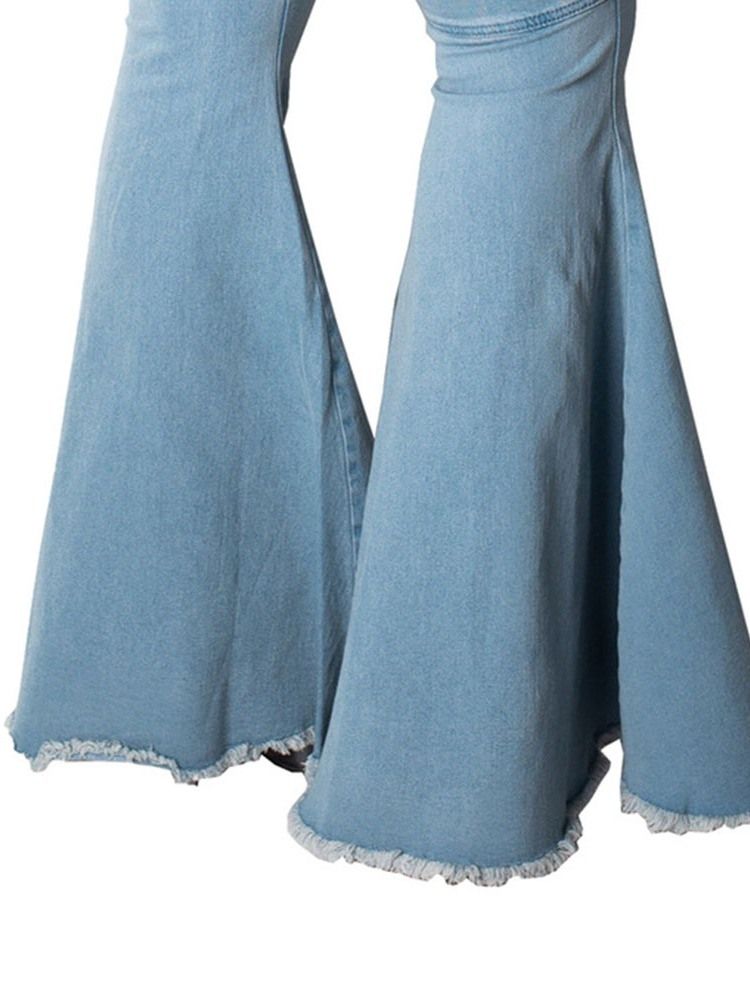 Flare Schlichte Schmale Quasten-jeans Mit Mittlerer Taille Für Damen