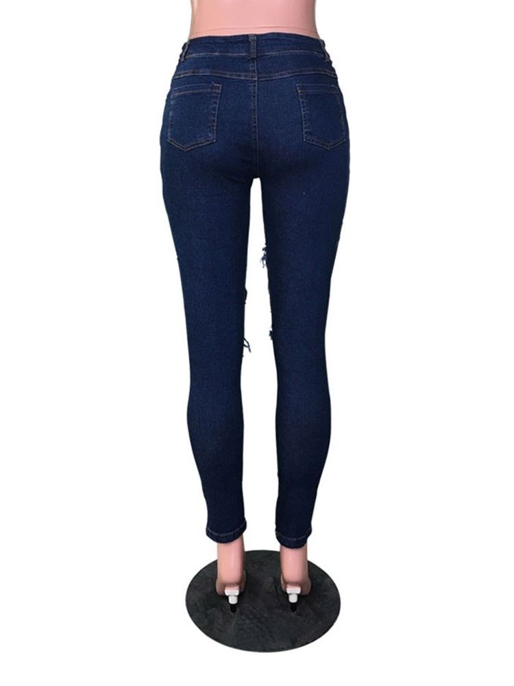 Frauen Sexy Plain Skinny Zipper Zerrissene Jeans