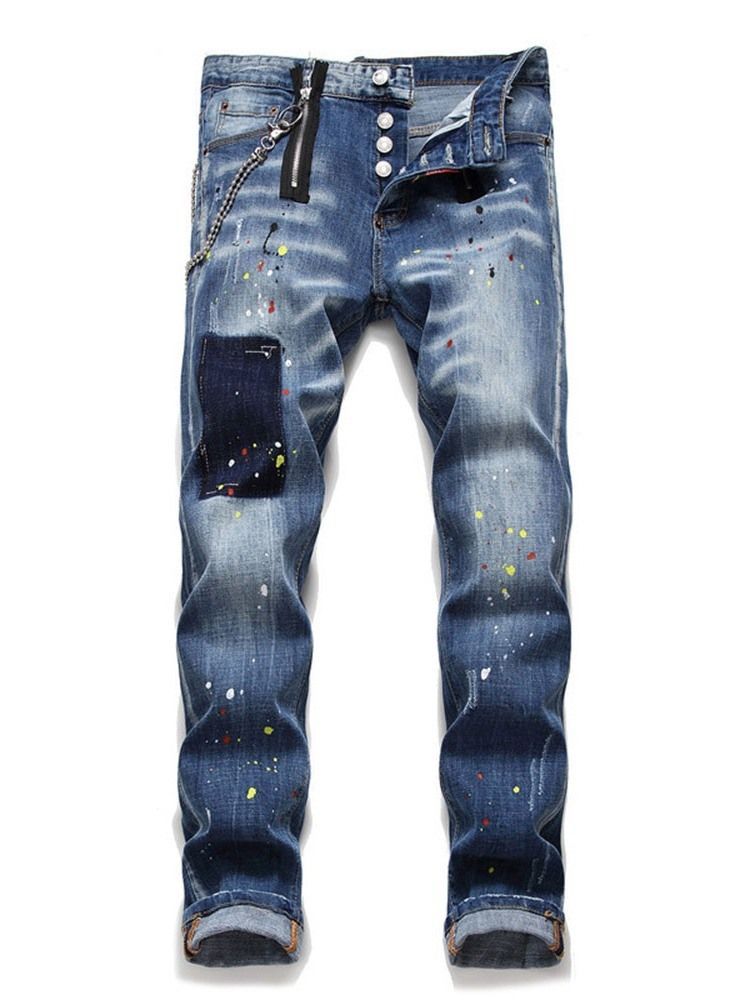 Gerade Getragene Europäische Herren Slim Mid Waist Jeans