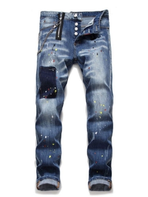 Gerade Getragene Europäische Herren Slim Mid Waist Jeans