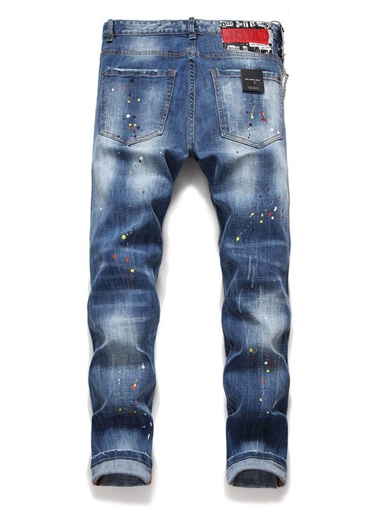 Gerade Getragene Europäische Herren Slim Mid Waist Jeans