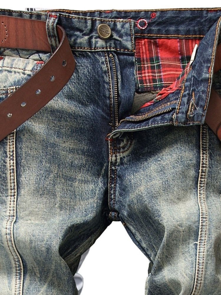 Gerade Getragener Reißverschluss Für Europäische Herren Slim Jeans