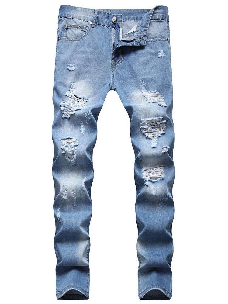 Gerade Loch Casual Reißverschluss Herren Jeans