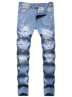 Gerade Loch Casual Reißverschluss Herren Jeans