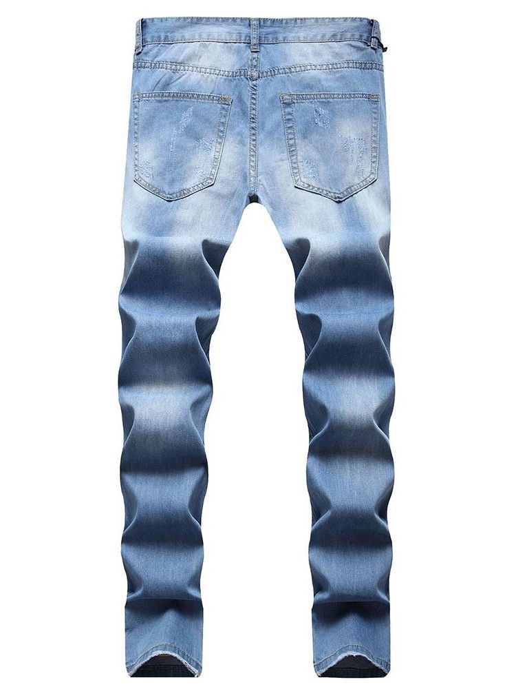 Gerade Loch Casual Reißverschluss Herren Jeans