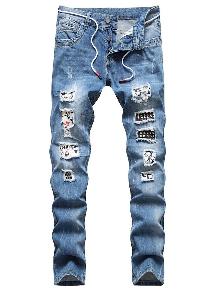 Gerade Loch Hip Hop Knopf Herren Jeans