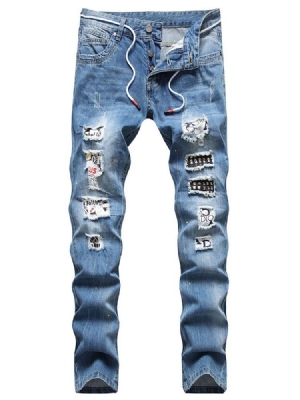 Gerade Loch Hip Hop Knopf Herren Jeans