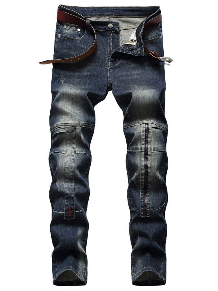 Gerade Patchwork Zipper Europäische Herren Jeans Men