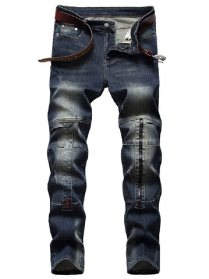 Gerade Patchwork Zipper Europäische Herren Jeans Men