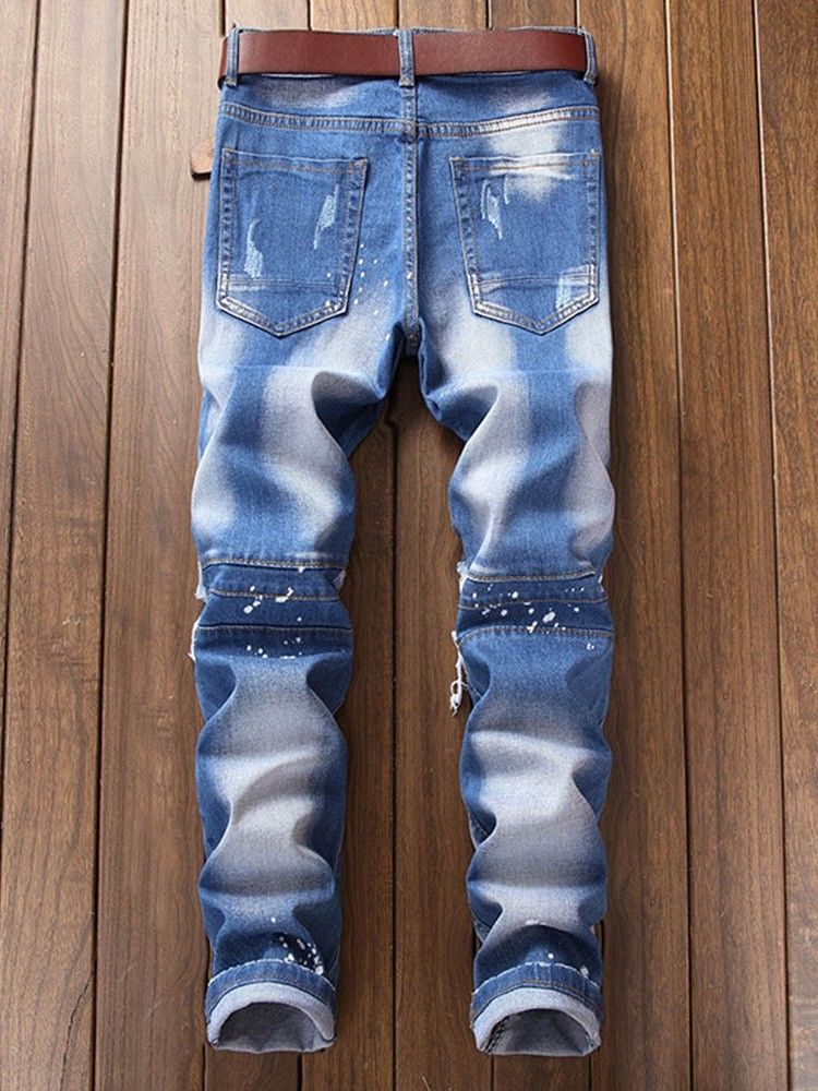 Gerade Tasche Casual Reißverschluss Herren Slim Jeans