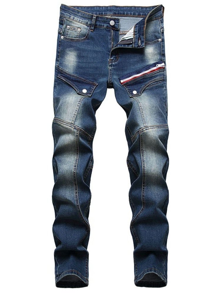 Gerader Reißverschluss Herren Jeans Mit Mittlerer Taille