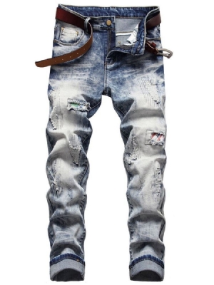 Getragene Hip Hop Herren Jeans Mit Mittlerer Taille