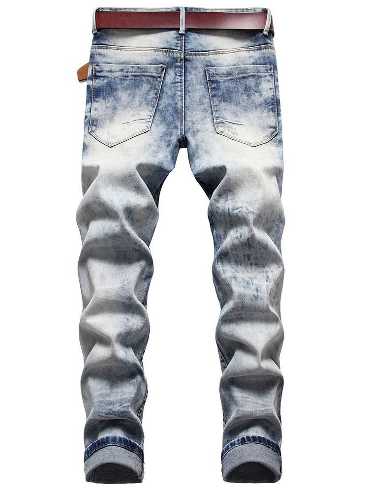 Getragene Hip Hop Herren Jeans Mit Mittlerer Taille