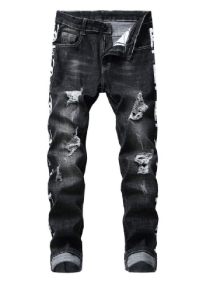 Herren Casual Jeans Mit Geradem Buchstaben Reißverschluss Zip