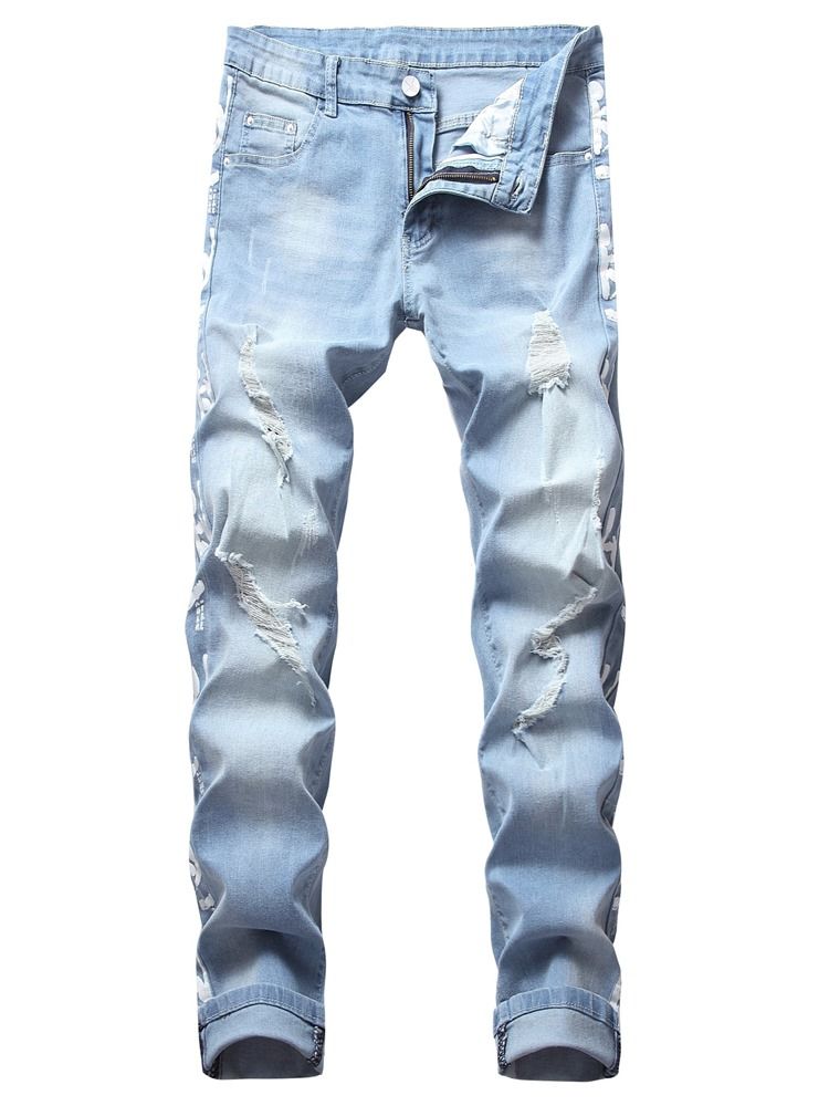 Herren Casual Jeans Mit Geradem Buchstaben Reißverschluss Zip