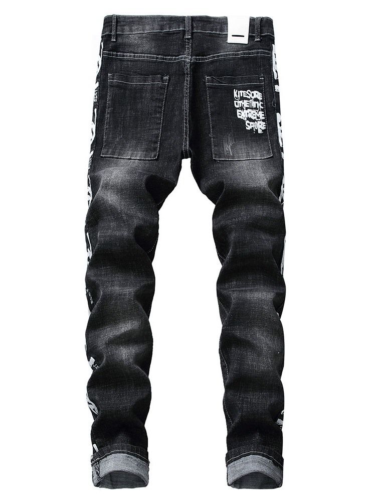 Herren Casual Jeans Mit Geradem Buchstaben Reißverschluss Zip