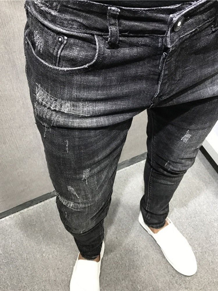 Herren Dünne Schlichte Bleistifthose Reißverschluss Jeans Zip