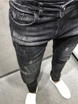 Herren Dünne Schlichte Bleistifthose Reißverschluss Jeans Zip