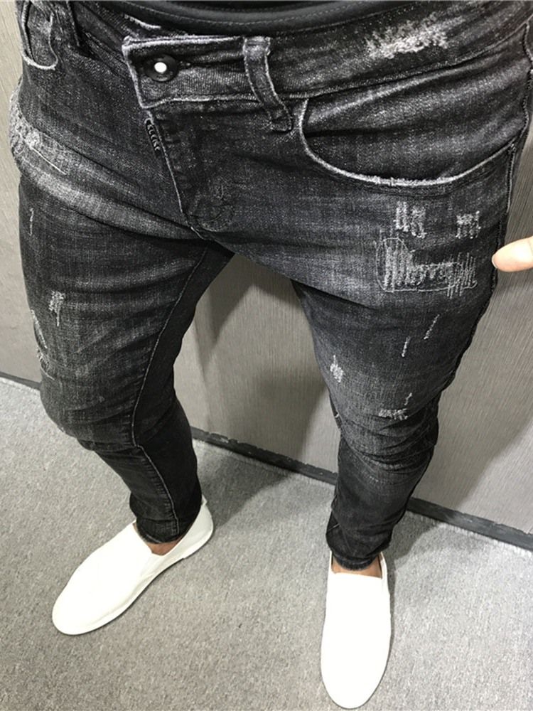 Herren Dünne Schlichte Bleistifthose Reißverschluss Jeans Zip