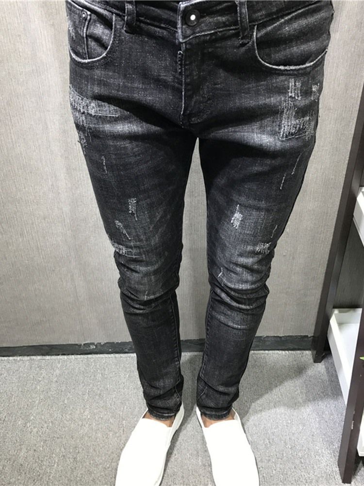 Herren Dünne Schlichte Bleistifthose Reißverschluss Jeans Zip