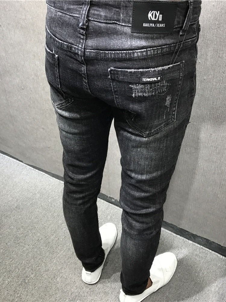 Herren Dünne Schlichte Bleistifthose Reißverschluss Jeans Zip