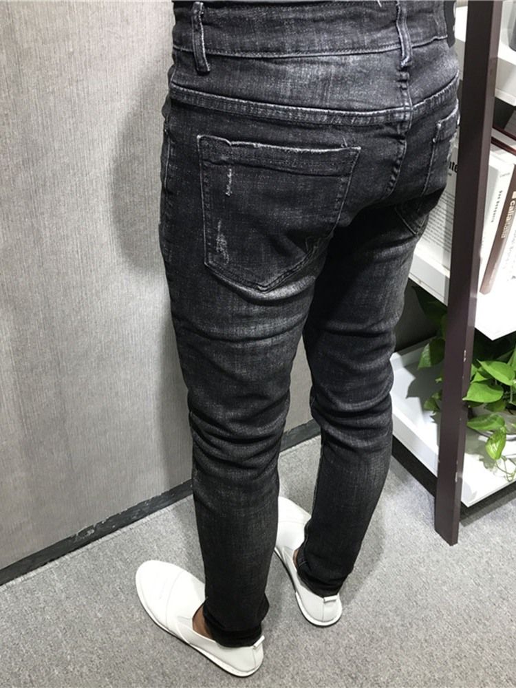 Herren Dünne Schlichte Bleistifthose Reißverschluss Jeans Zip