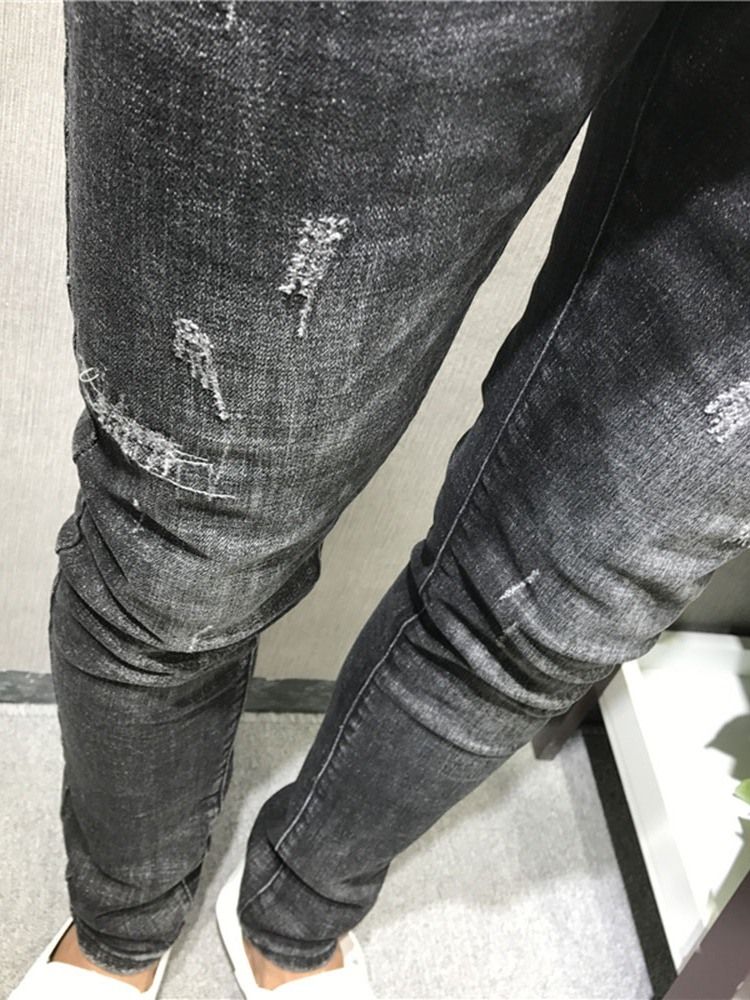 Herren Dünne Schlichte Bleistifthose Reißverschluss Jeans Zip