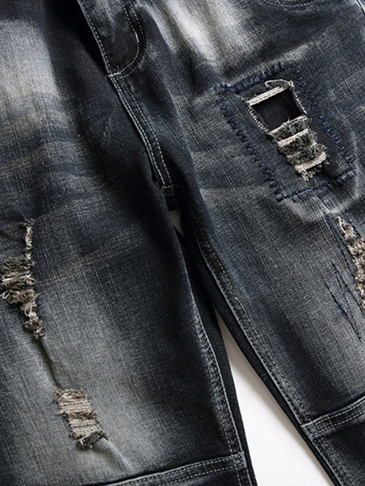 Herren Getragene Jeans Mit Geradem Reißverschluss Und Mittlerer Taille