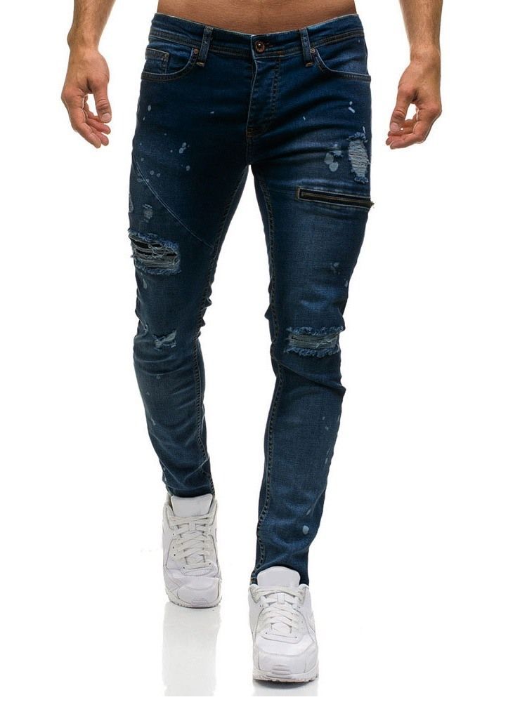 Herren-jeans Mit Einfarbigem Reißverschluss Mit Mittlerer Taille