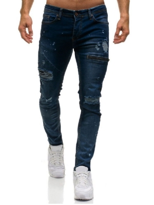 Herren-jeans Mit Einfarbigem Reißverschluss Mit Mittlerer Taille