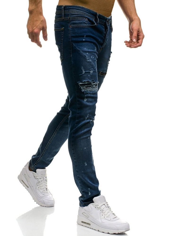 Herren-jeans Mit Einfarbigem Reißverschluss Mit Mittlerer Taille