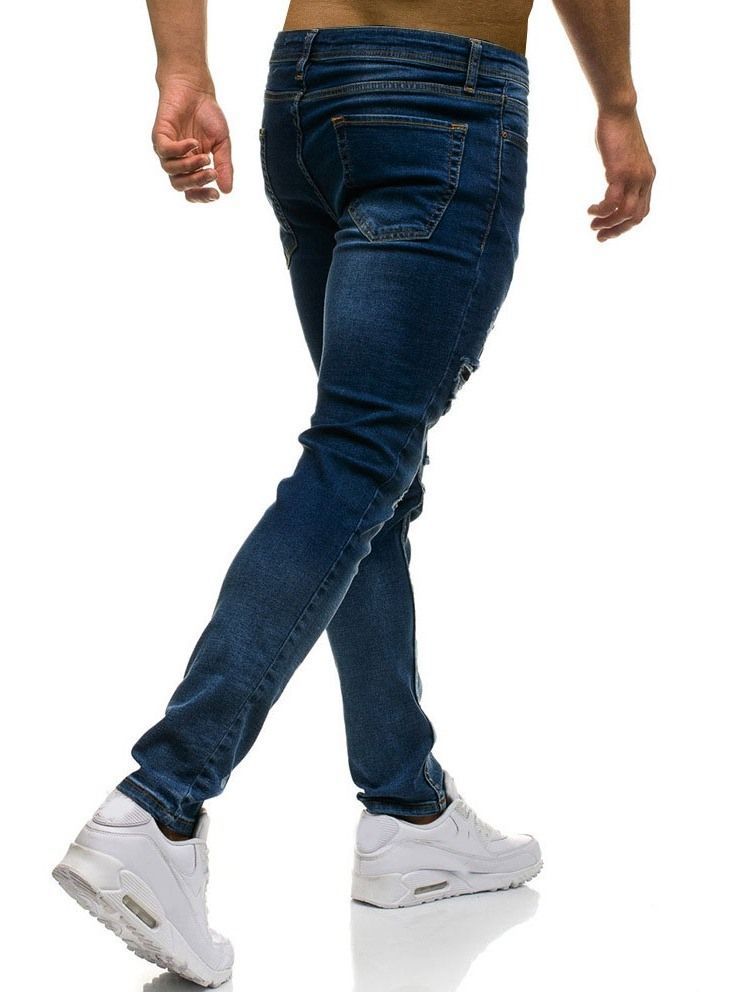 Herren-jeans Mit Einfarbigem Reißverschluss Mit Mittlerer Taille