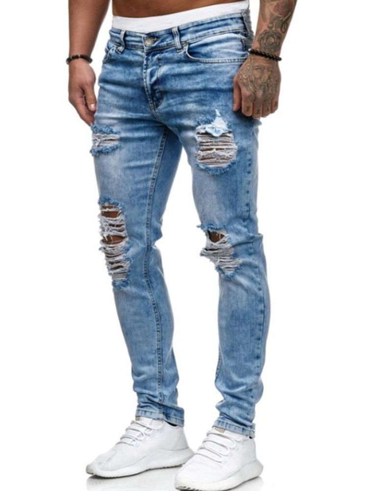 Herren-jeans Mit Einfarbigem Reißverschluss Und Mittlerer Taille