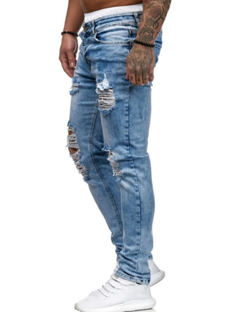 Herren-jeans Mit Einfarbigem Reißverschluss Und Mittlerer Taille