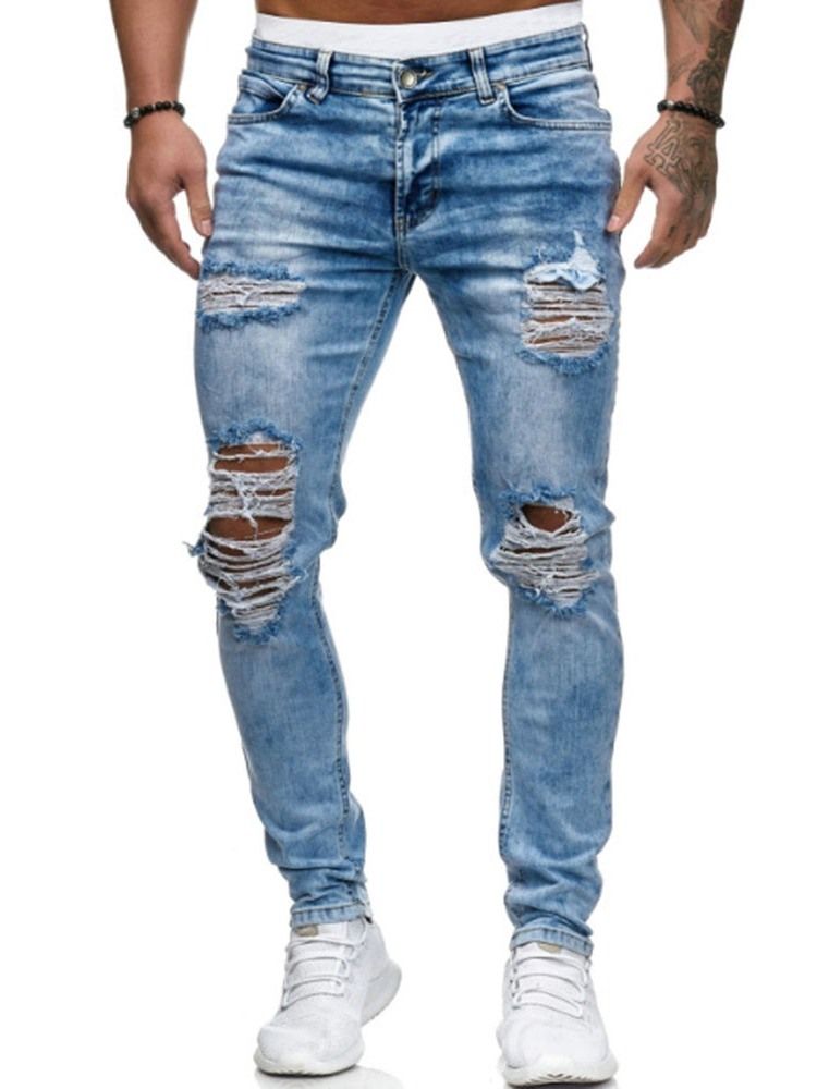 Herren-jeans Mit Einfarbigem Reißverschluss Und Mittlerer Taille