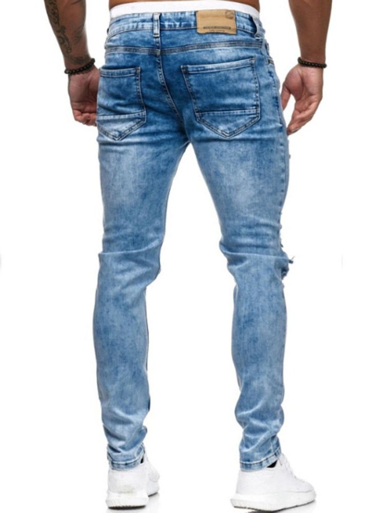 Herren-jeans Mit Einfarbigem Reißverschluss Und Mittlerer Taille