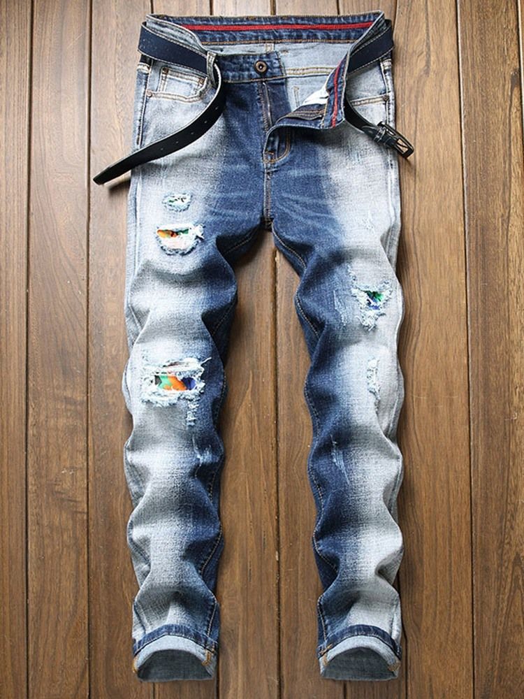 Herren-jeans Mit Geradem Print Und Mittlerer Taille