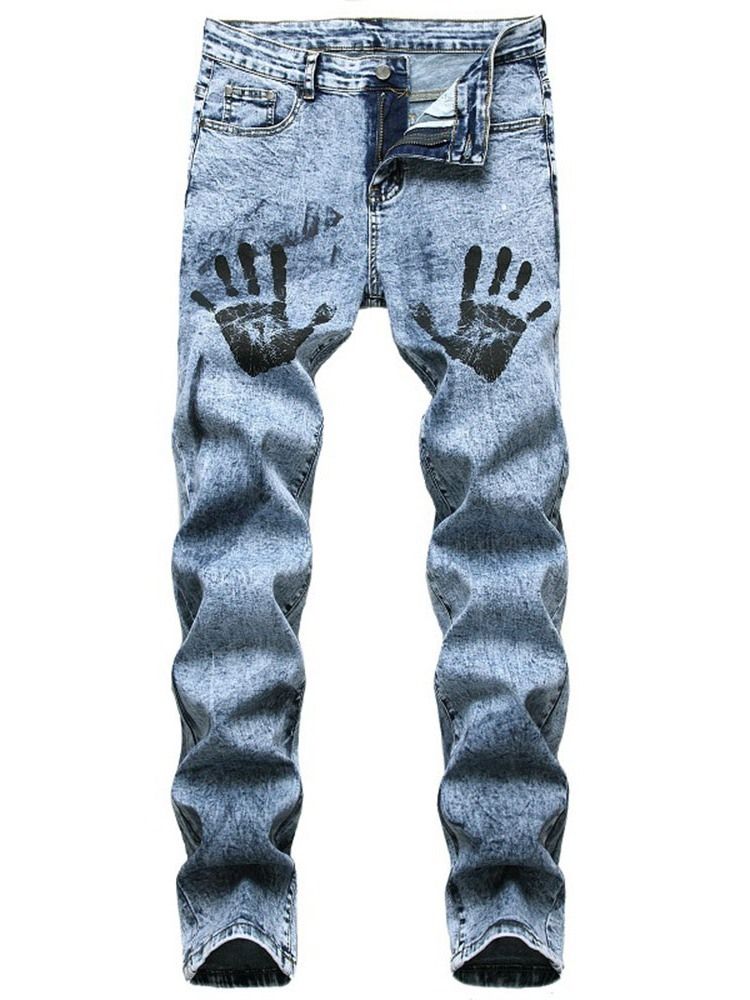 Herren-jeans Mit Geradem Reißverschluss Mit Print