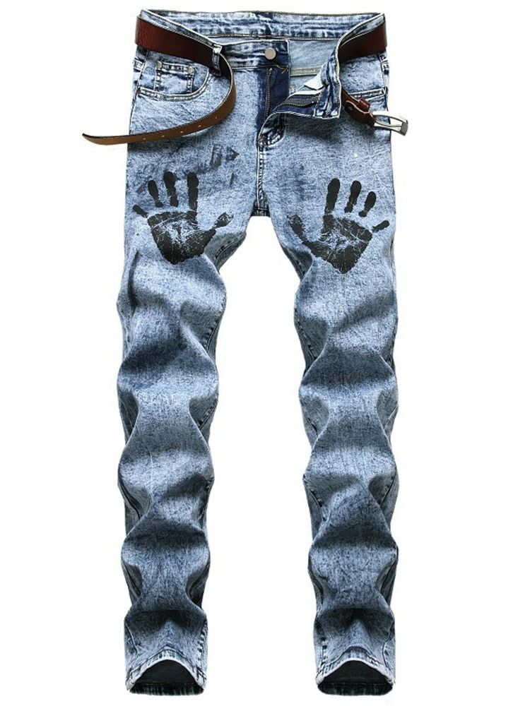 Herren-jeans Mit Geradem Reißverschluss Mit Print