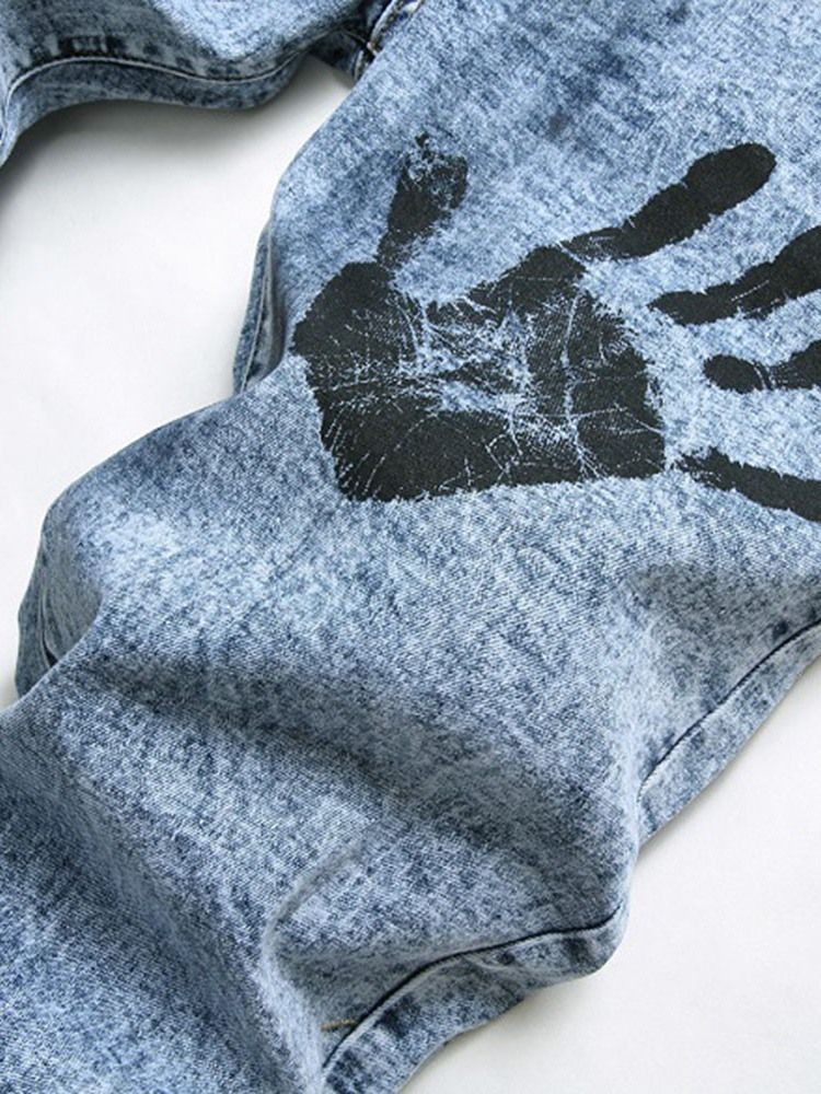 Herren-jeans Mit Geradem Reißverschluss Mit Print