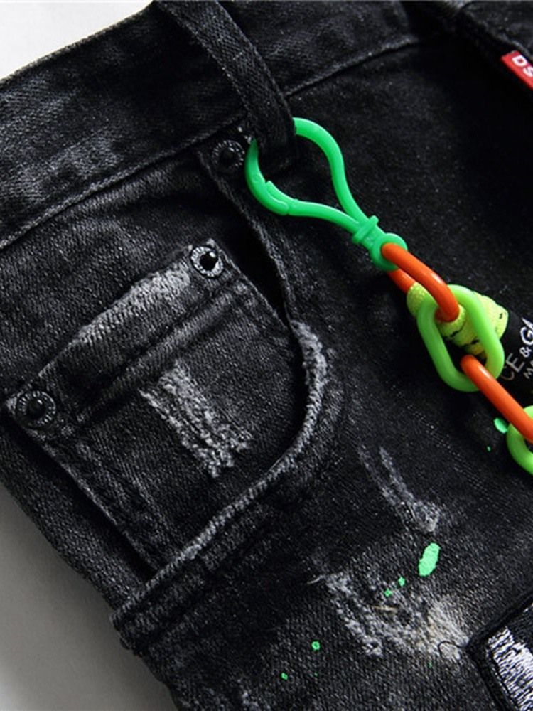 Herren-jeans Mit Geraden Applikationen Mit Europäischen Knöpfen